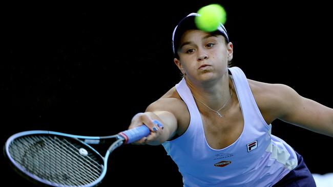 Ash Barty lunges forward during her ing forehand. Pic: Michael Klein