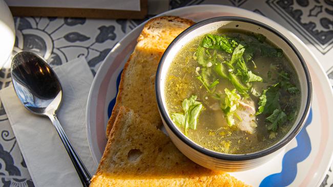 Little Amsterdam cafe in Battery Point. Soup of the day with chicken, coriander, ginger and green chilli.Picture: Linda Higginson