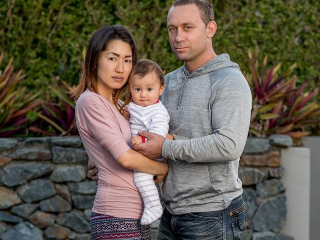 Satomi and Bronson Hetet with baby Kaiza, 8 months. Picture: Luke Marsden