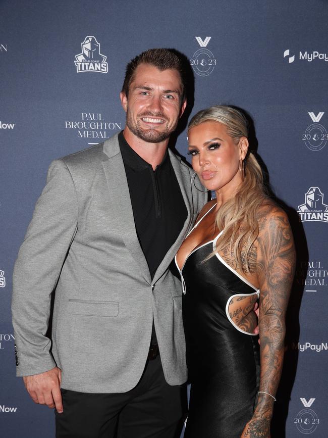 Foran with wife Karina at the Titans’ 2023 awards night. Picture Glenn Hampson