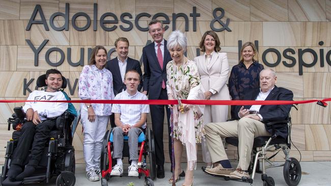 Premier Dominic Perrottet, MP for Manly James Griffin and NSW Health Secretary Susan Pearce join philanthropist Kan Van Norton and her husband Gregg Poche to officially open the newly completed Adolescent and Young Adult Hospice in Manly. Picture: Simon Bullard