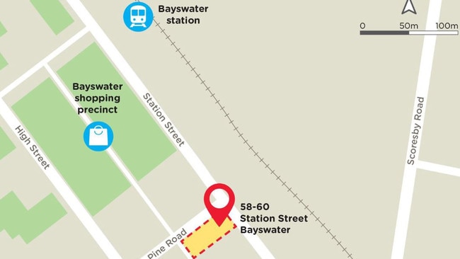 Knox Council map showing of 58-60 Station St, Bayswater which the council plans to sell. Picture: supplied