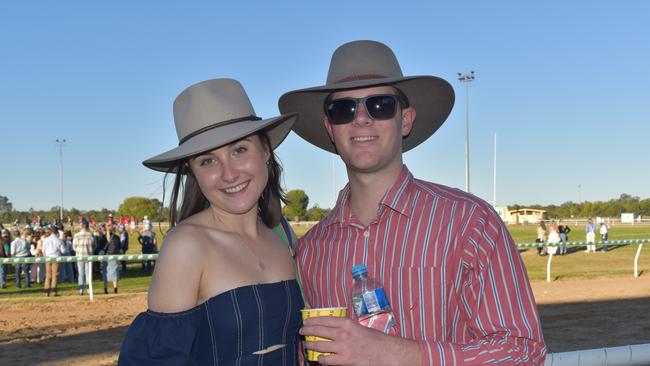 Connor and Brianna at the Roma Rugby Races at Bassett Park on Saturday June 24, 2023. Picture: Chloe Cufflin.