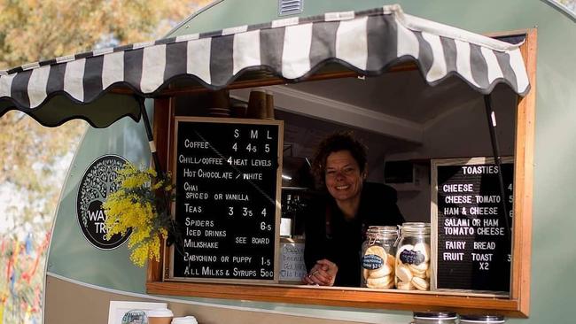 Courtney Tull with her mobile vintage caravan coffee/bar.