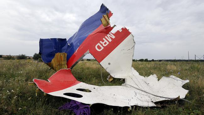 A piece of wreckage of Malaysia Airlines flight MH17 in Shaktarsk, Ukraine, in 2014. Picture: AFP