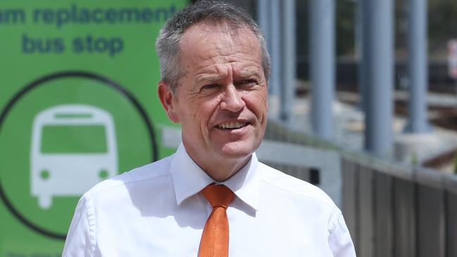 Opposition leader Bill Shorten at the Helensvale light rail station. Picture: Glenn Hampson.