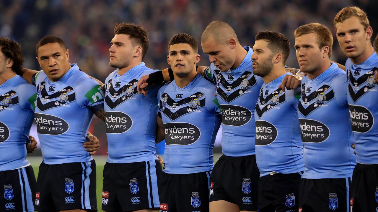NSW Blues players line up ahead of Origin I. Picture: Adam Head