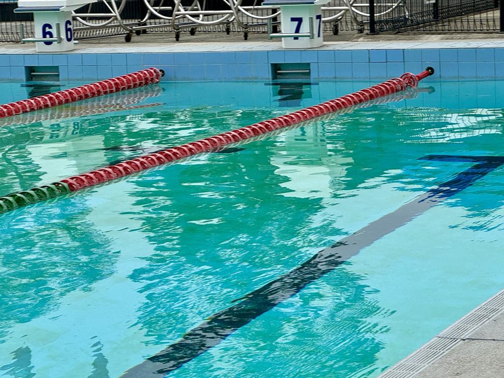 Green algae gives the Olympic pool at Kardinia Aquatic Centre a green tinge.