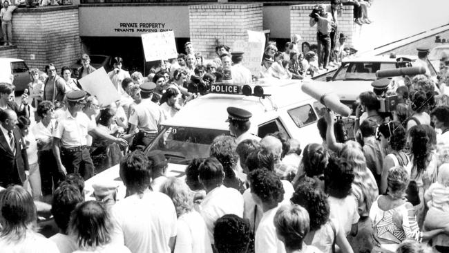 Crowd surrounded Blacktown Police Station after the arrests.