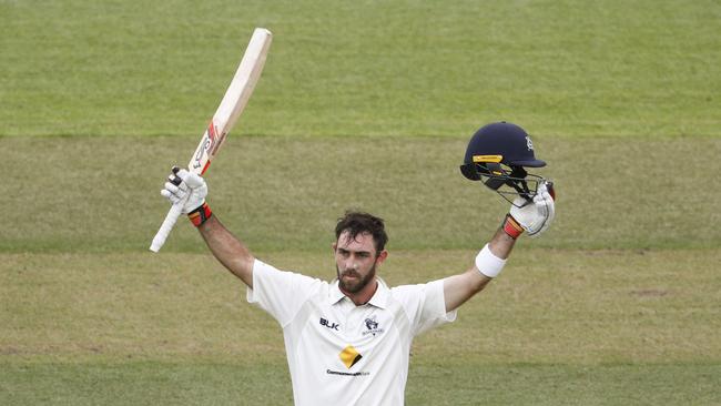 Glenn Maxwell reacts after scoring a double century against NSW last summer. Picture: AAP