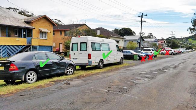 A photo provided by Lismore City Council showing cars legally and illegally parked in Diadem St.