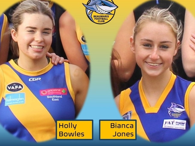 Holly Bowles, left, and Bianca Jones played with Beaumaris Football Club.