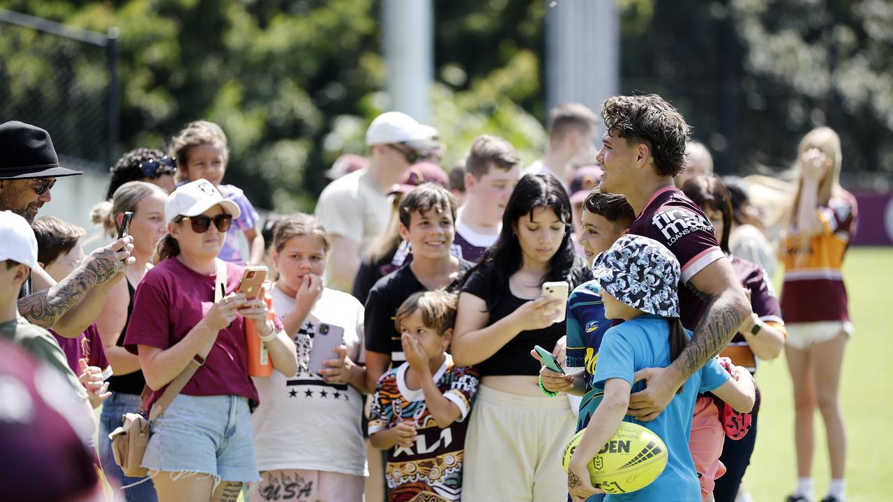 Reece Walsh from the Brisbane Broncos pictured meeting fans after training at Red Hill, Brisbane 18th September 2023. (Image/Josh Woning)