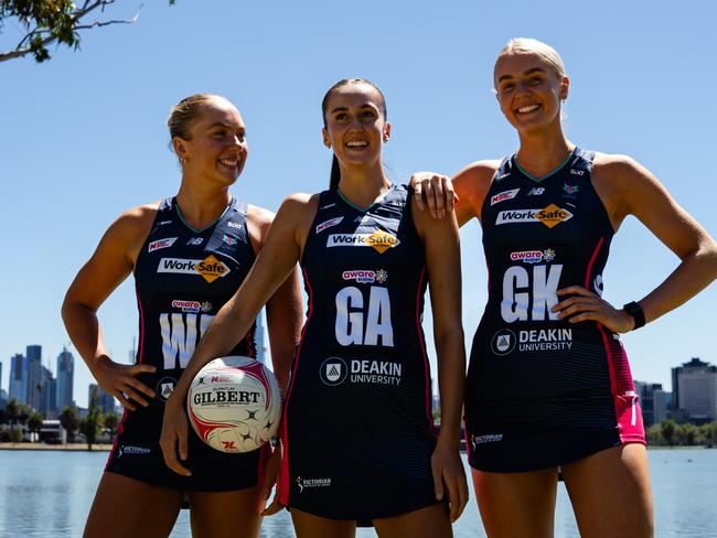 Vixens, Hannah Mundy, Lily Graham and Rudi Ellis promo Melbourne Vixens’ Fan Day being held at Fed Square on Sunday 23 March. Picture: Michael Barker