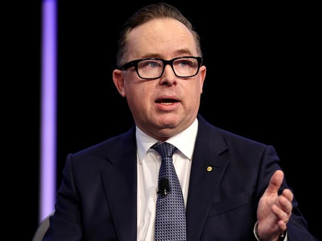 Alan Joyce, chief executive officer of Qantas Airways Ltd., speaks during the AFR Business Summit in Sydney, Australia, on Tuesday, March 8, 2022. Joyce, who took the helm at the Australian carrier in 2008, is one of the industry's longest-serving chief executive officers. Photographer: Brendon Thorne/Bloomberg via Getty Images