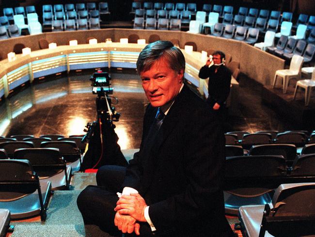 Mr Robertson in the studio before filming TV program Hypothetical in 1998.