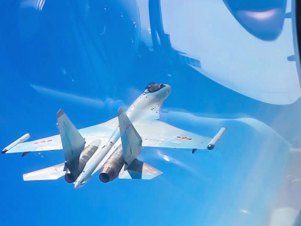 Chinese combat jets on patrol. Flights over the South China Sea and encircling Taiwan have become increasingly frequent. Picture: Xinhua