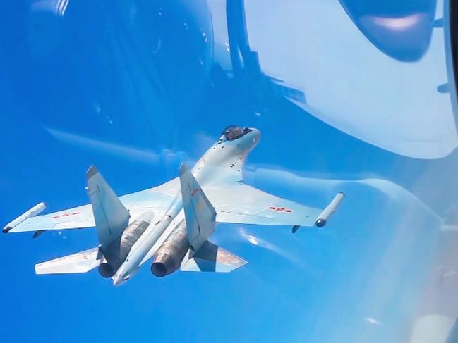 Chinese combat jets on patrol. Flights over the South China Sea and encircling Taiwan have become increasingly frequent. Picture: Xinhua