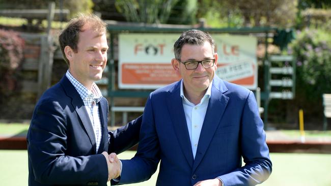 Victorian Premier Daniel Andrews and Bayswater MP Jackson Taylor on Thursday. Picture: NCA NewsWire / Andrew Henshaw