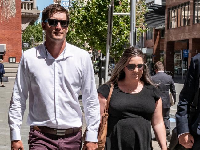 PERTH, AUSTRALIA. NewsWire  Photos DECEMBER  1 2020: Byron and Keira (in black dress) Hordyk  arrive at the SAT in Perth. Picture: NCA NewsWire / Tony McDonough