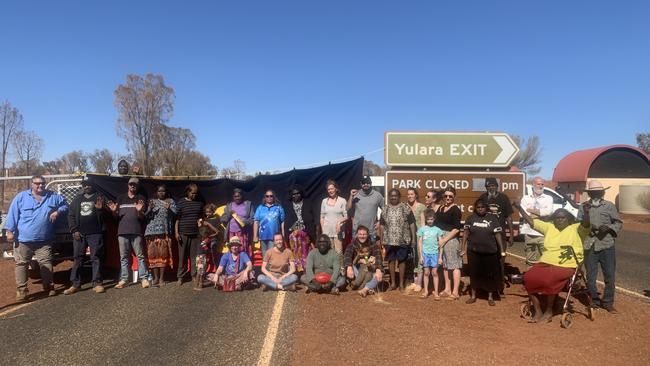 Traditional owners blockaded the entrance to Uluru-Kata Tjuta National Park amid growing fears of travellers arriving from hotspots. Picture: Supplied