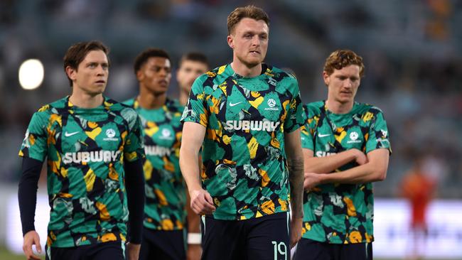 Socceroo Harry Souttar (centre) is uncertain about his club future. Picture: Mark Kolbe/Getty Images