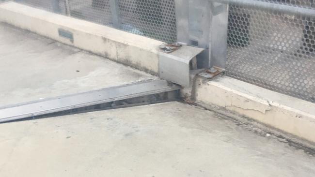 Part of the damage on the South Rd tram bridge. Photo: Lew Toop