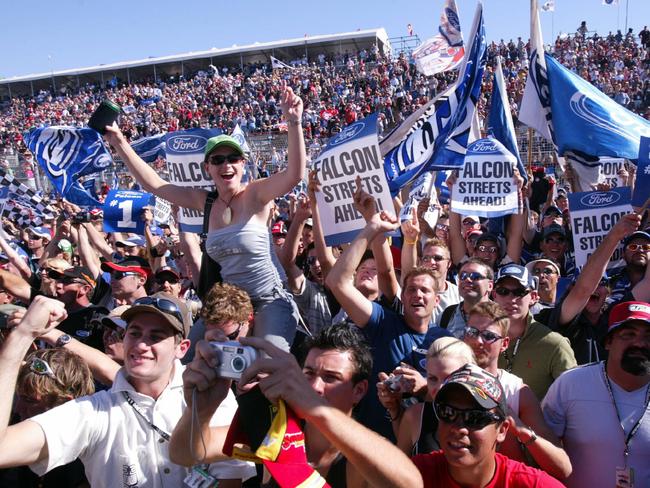 Fans and supporters after race. Motor car racing - Clipsal 500 V8 Supercar race in Adelaide 20 Mar 2005.