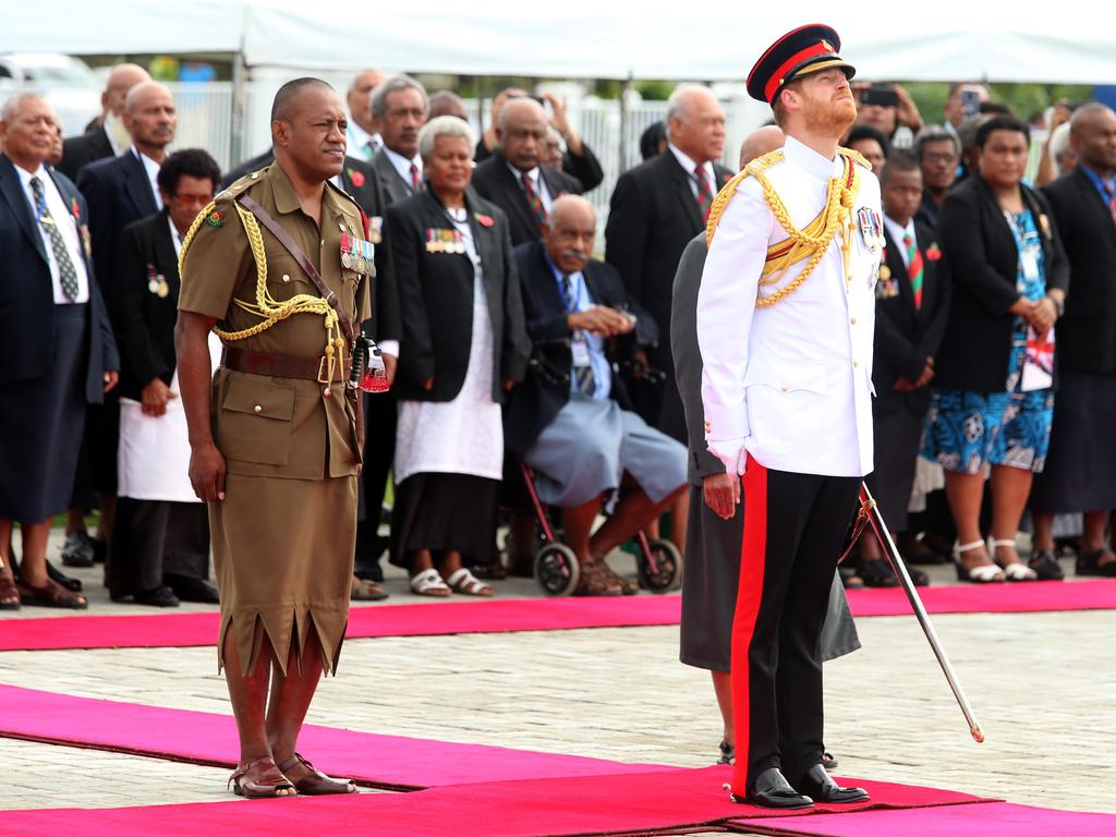 The Duke of Sussex Prince Harry visits the National War Memorial in Suva on day two of the tour of Fiji. Picture: Nathan Edwards.