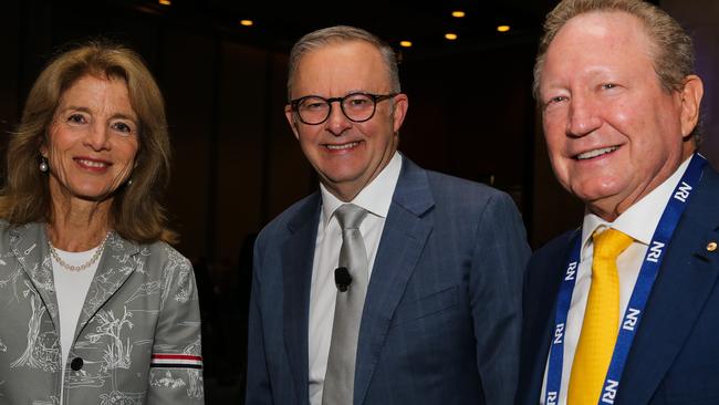 Anthony Albanese with US Ambassador Caroline Kennedy and Andrew Forrest in Sydney on Tuesday. Picture: NCA Newswire / Gaye Gerard