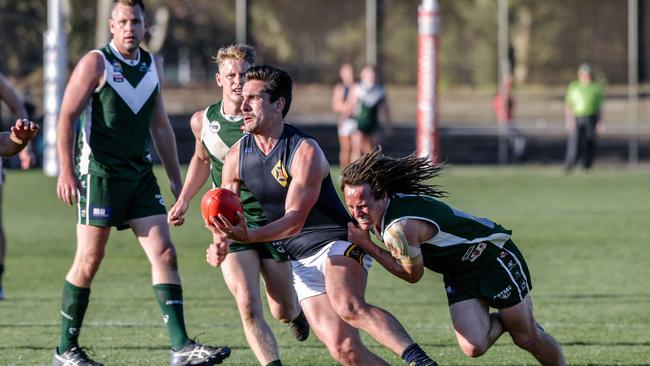 Jonathon Lagonik – Scotch OC playing-coach – was best on ground against SMOSH West Lakes. Picture: Morgan Sette