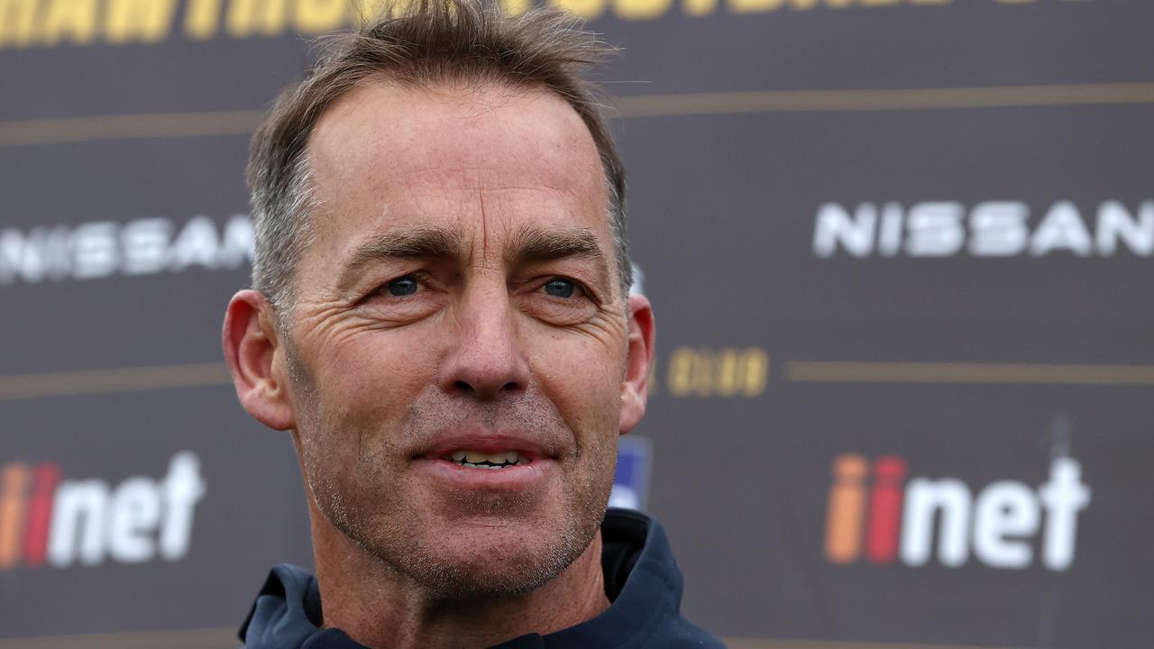 Alastair Clarkson announcing he will step aside of the end of the 2021 season. Picture: Michael Klein