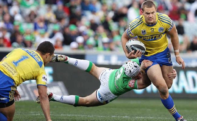 MAKING HIS MARK: Cheyse Blair in action for Parramatta against Canberra last season. Blair will line up in the centres for the Eels against the Gold Coast Titans at Skilled Park, Robina, on Sunday night. Picture: GETTY IMAGES