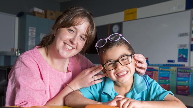 Erica Barclay with grade 1 Fawkner Primary School student, Adam, 6. Picture: Sarah Matray