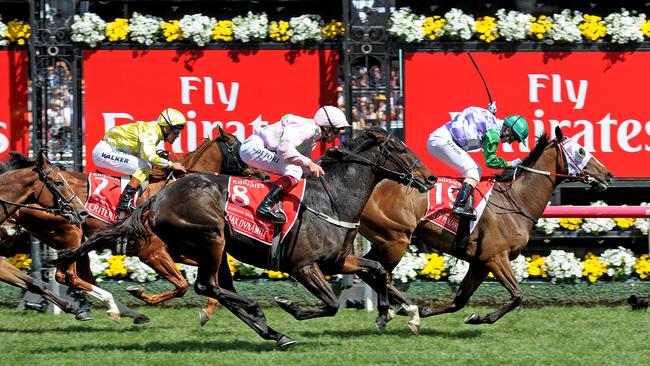 Michelle Payne rides Prince Of Penzance to victory in the Melbourne Cup. Picture: AAP