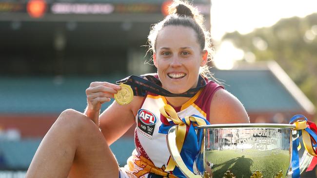 ADELAIDE, AUSTRALIA – APRIL 17: Emma Zielke of the Lions poses for a photo after the victory during the 2021 AFLW Grand Final match between the Adelaide Crows and the Brisbane Lions at Adelaide Oval on April 17, 2021 in Adelaide, Australia. (Photo by Michael Willson/AFL Photos via Getty Images)