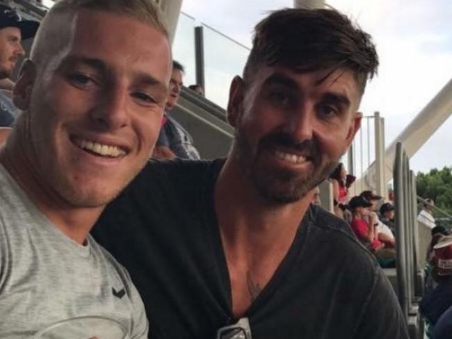 Josh Hudson and Chad Sharp who crowdfunded before a nudie run during the Sydney Sixers V Sydney thunder BBL match at the SCG.