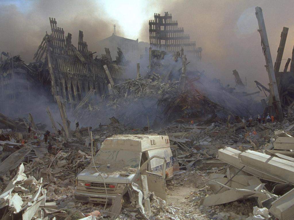 A dust covered ambulance in the remains of the World Trade Centre. Picture: Alamy