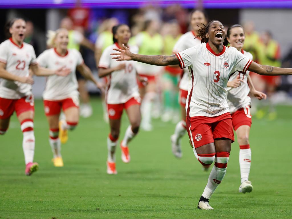 Canada players celebrate a goal during a match in April. Picture: Alex Slitz/Getty Images