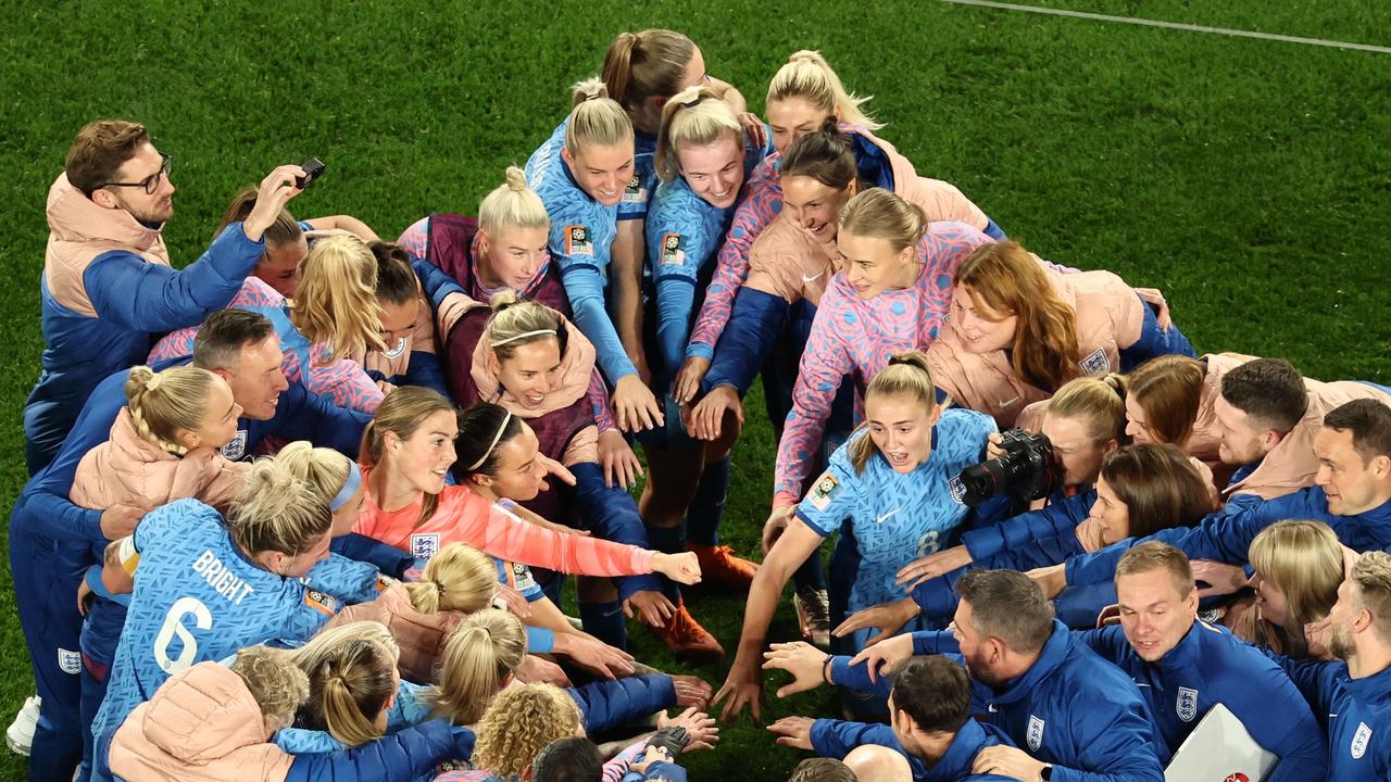 England celebrates reaching the final. Picture: David Gray/AFP