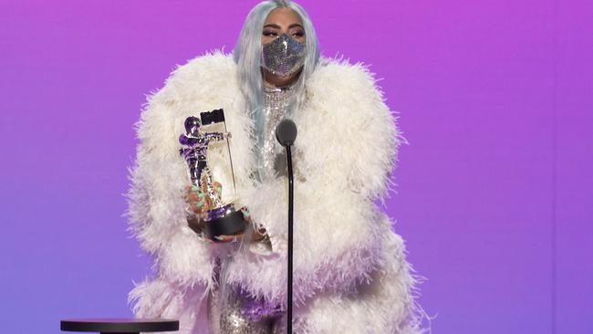 Lady Gaga made several costume changes throughout the awards ceremony. Picture: MTV / AFP