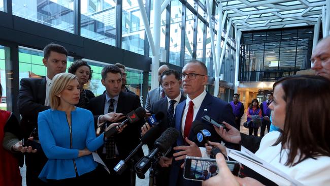 SA Health Minister Jack Snelling and Premier Jay Weatherill holding a media conference on the new Royal Adelaide Hospital reaching another major milestone. Picture: Kelly Barnes/The Australian