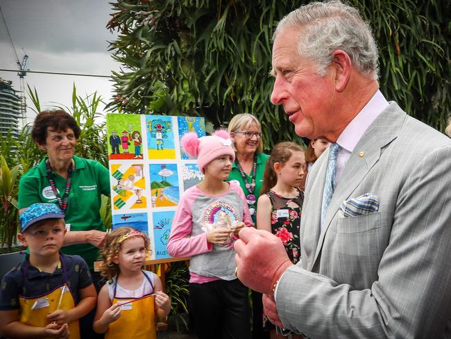 Prince Charles visits Lady Cilento Children’s Hospital in Brisbane. Picture: Patrick Hamilton/AFP