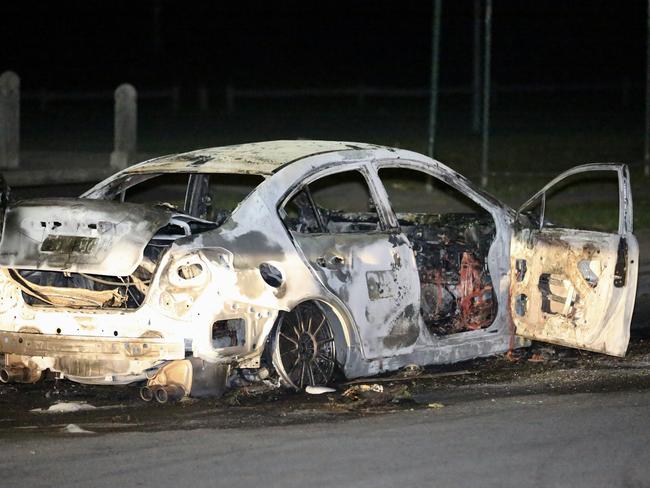 A burnt out car was found in Mays Hill a few kilometres away. Picture: Steve Tyson