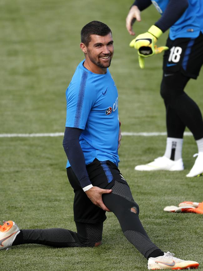 Socceroos train for the first time since arriving in Kazan, their base in Russia for the 2018 World Cup. The session was an open fan day with approx. 1000 fans attending. Goal keepers Mat Ryan and Danny Vukovic. Picture: Toby Zerna