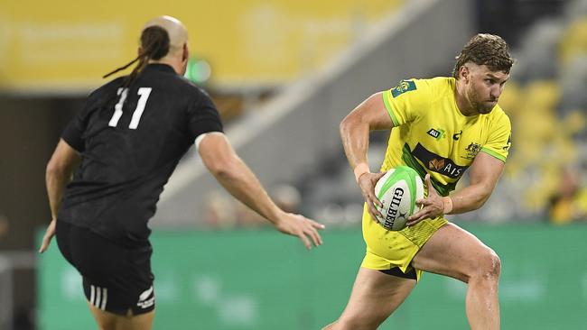 Lewis Holland on the burst against New Zealand during the Oceania Sevens Challenge in June.