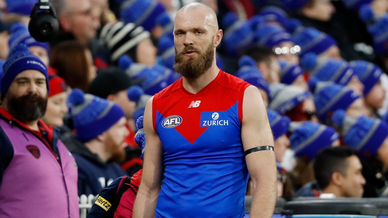 Max Gawn was incensed when he left the ground in the second quarter. Picture: AFL Photos/Getty Images