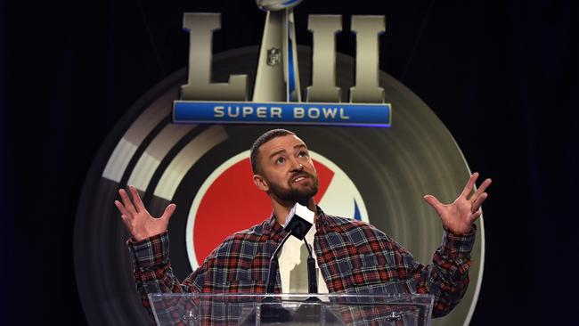 Justin Timberlake speaks during the Pepsi Super Bowl LII Halftime Show press conference. Picture: AFP.