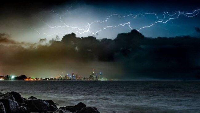 A shot of lightning strikes the Gold Coast. Photo: Facebook- Anthony Brown