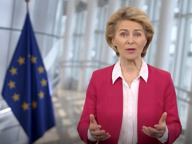 European Commission President Ursula von der Leyen speaks via video link at the World Health Assembly virtual meeting. Picture: AFP